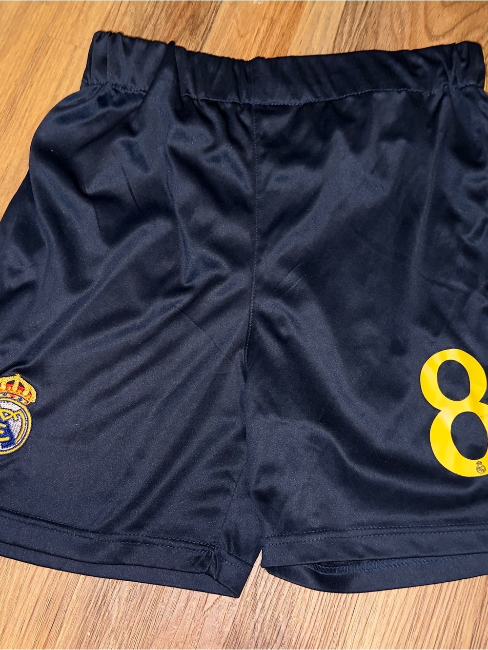Real Madrid Men's Athletic Shorts in Black with Yellow Number 8